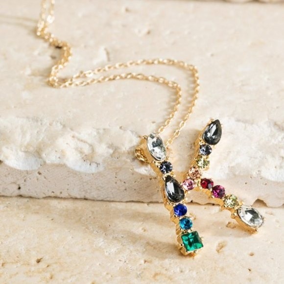 Multicolored Rhinestone Initial Necklace - Picture 10 of 16
